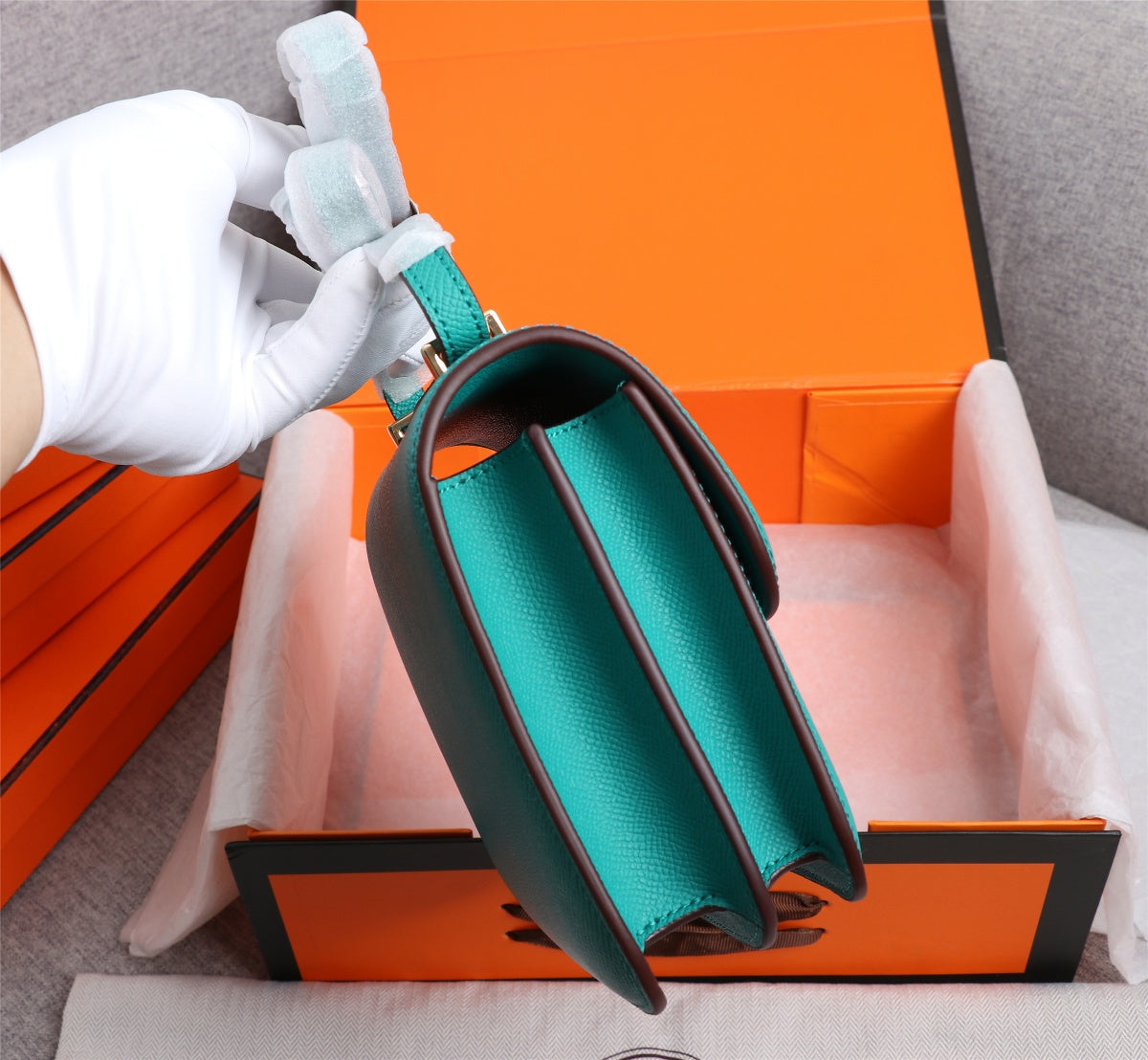 HM CONSTANCE BAG 19 TURQUOISE EPSOM GOLD HARDWARE