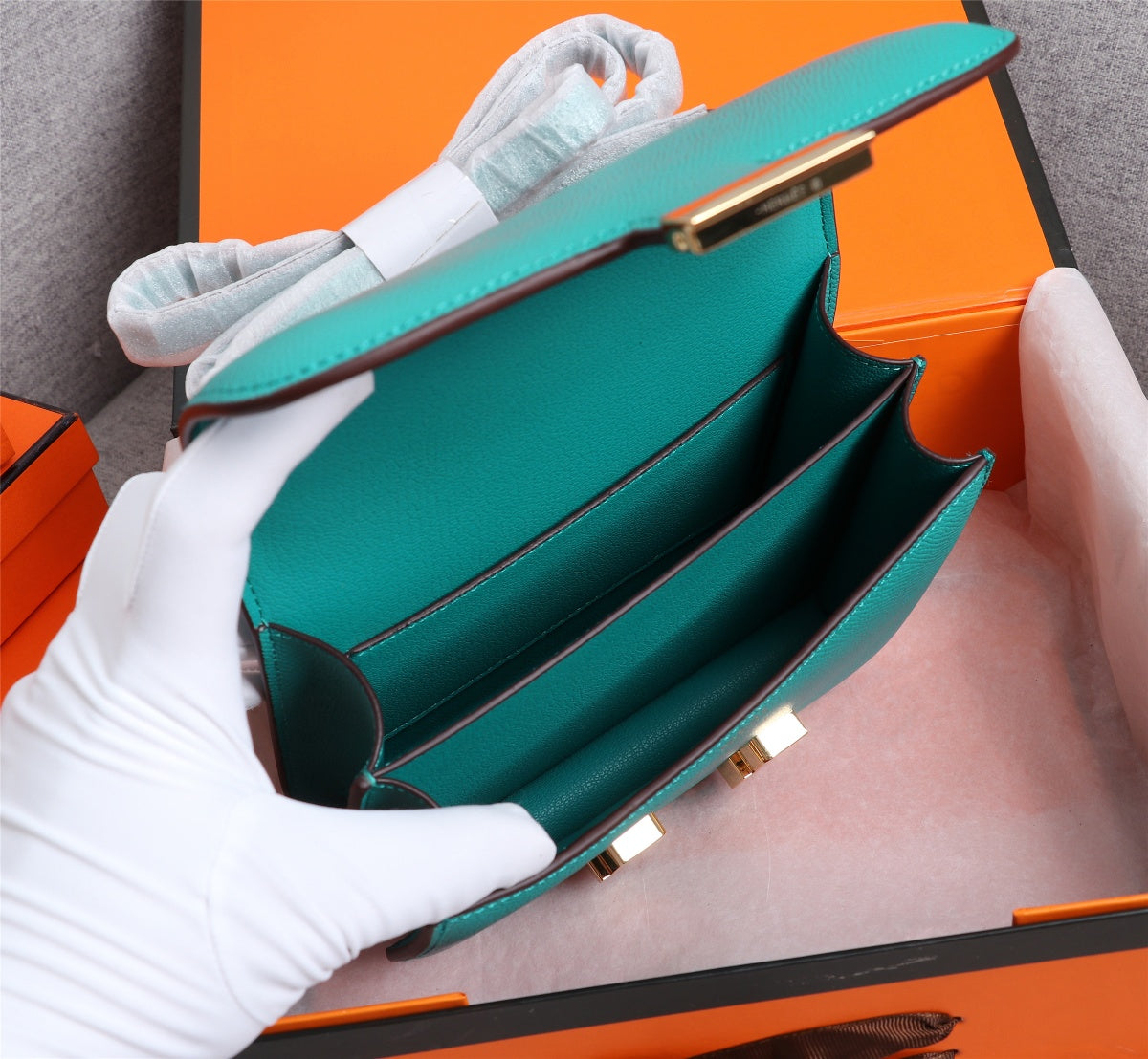 HM CONSTANCE BAG 19 TURQUOISE EPSOM GOLD HARDWARE