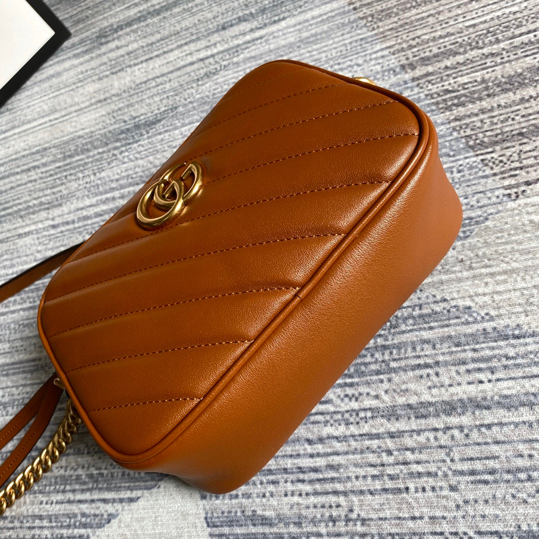 gg marmont mini 18cm zip top brown calfskin gold hardware