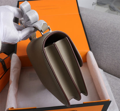 HM CONSTANCE BAGS 22 KHAKI EPSOM SILVER HARDWARE