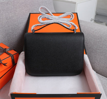 HM CONSTANCE BAGS 19 BLACK EPSOM SILVER HARDWARE