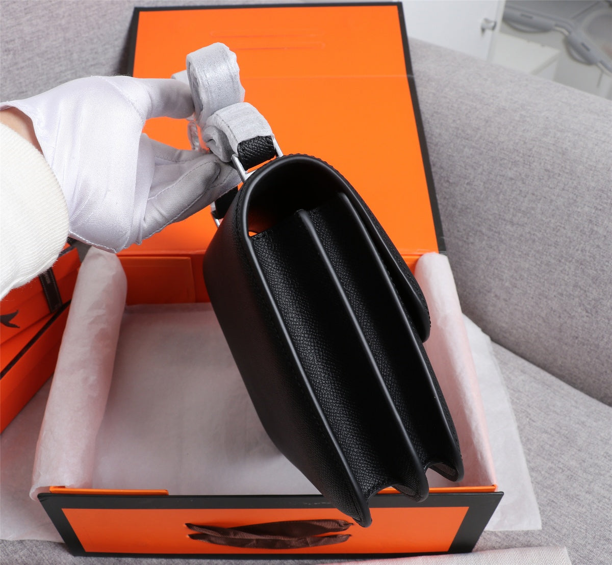 HM CONSTANCE BAGS 22 BLACK EPSOM SILVER HARDWARE