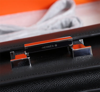 HM CONSTANCE BAGS 22 BLACK EPSOM SILVER HARDWARE