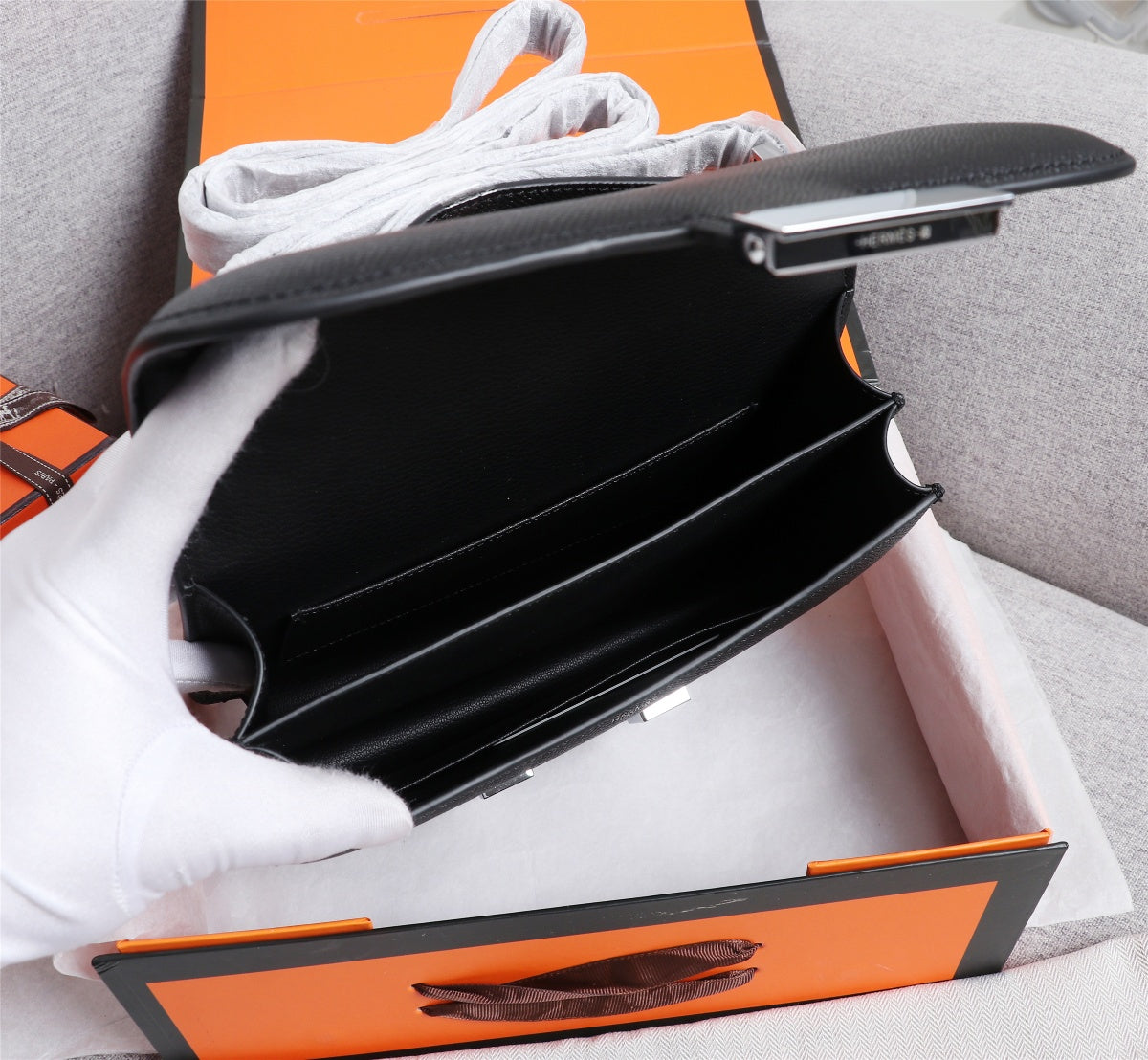 HM CONSTANCE BAGS 19 BLACK EPSOM SILVER HARDWARE