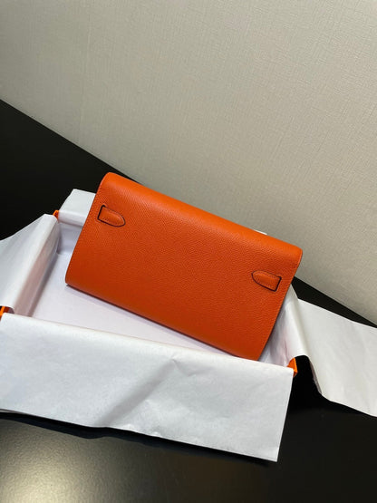 kelly to go wallet 20.5 orange epsom gold hardware
