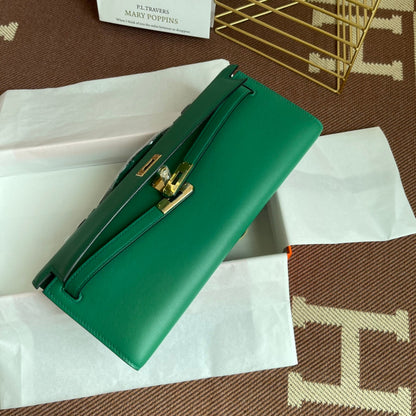 HM Kelly Cut 31cm Green Swift Leather Ghw