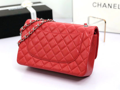 flap bag jumbo 30 red lambskin silver hardware