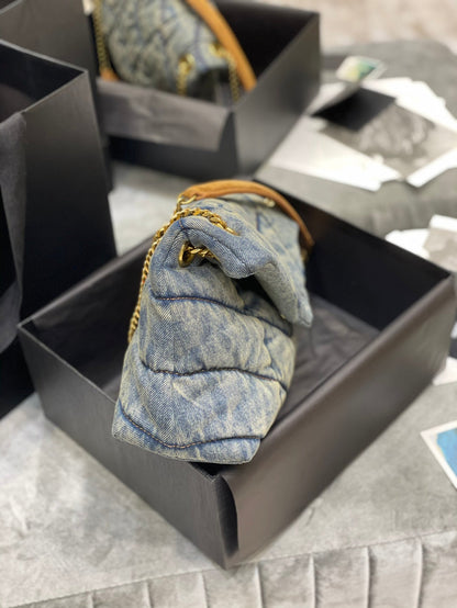 LOULOU PUFFER SMALL 29CM RODEO BLUE SUEDE DENIM