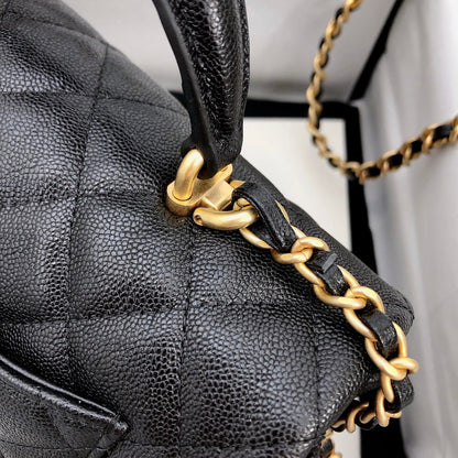 mini flap bag top handle 20cm black caviar gold hardware