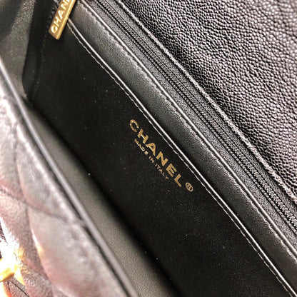 mini flap bag top handle 20cm black caviar gold hardware