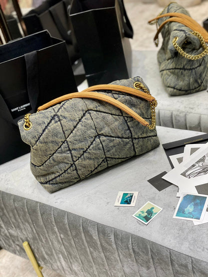 LOULOU PUFFER MEDIUM 35CM RODEO BLUE SUEDE DENIM