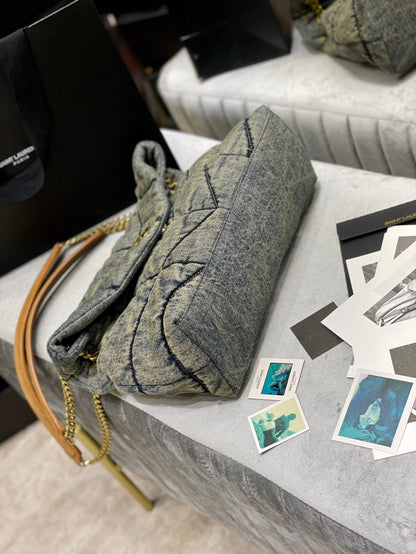 LOULOU PUFFER MEDIUM 35CM RODEO BLUE SUEDE DENIM