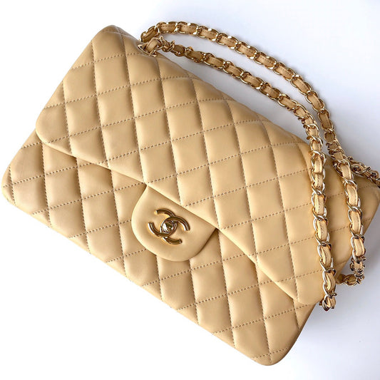 flap bag jumbo 30 light beige lambskin gold hardware