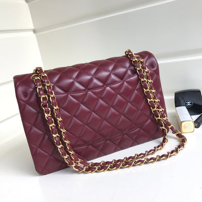 flap bag jumbo 30 burgundy lambskin gold hardware