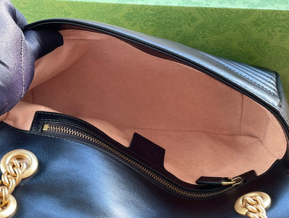 GG MARMONT MATELASS¨¦ LARGE 26 BAG BLACK CALFSKIN