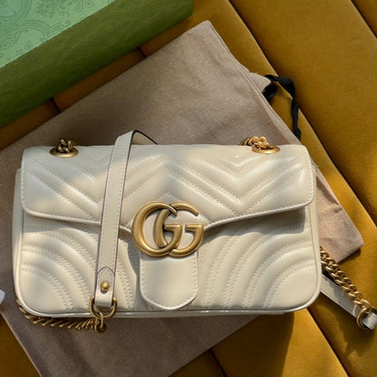 GG MARMONT MATELASS¨¦ LARGE 26 BAG WHITE CALFSKIN