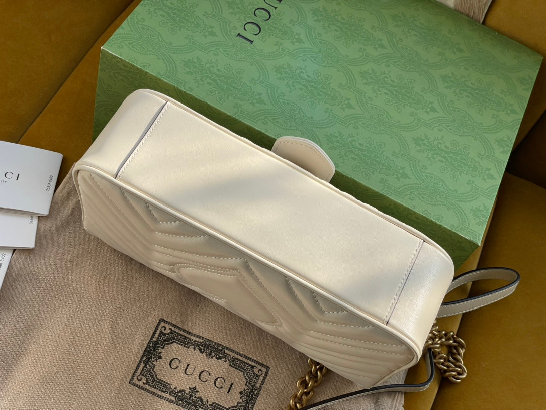 GG MARMONT MATELASS¨¦ LARGE 26 BAG WHITE CALFSKIN