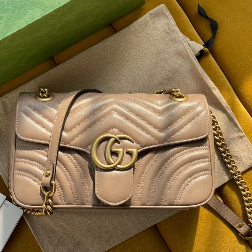 GG MARMONT MATELASS¨¦ LARGE 26 BAG BEIGE CALFSKIN