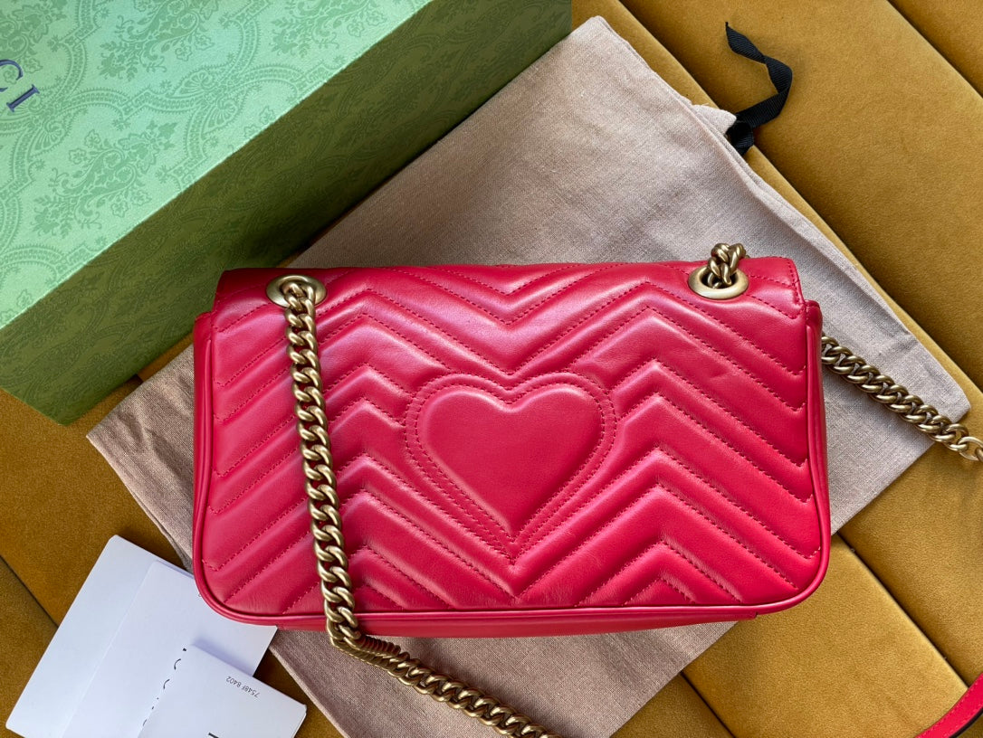 GG MARMONT MATELASS¨¦ LARGE 26 BAG RED PINK CALFSKIN