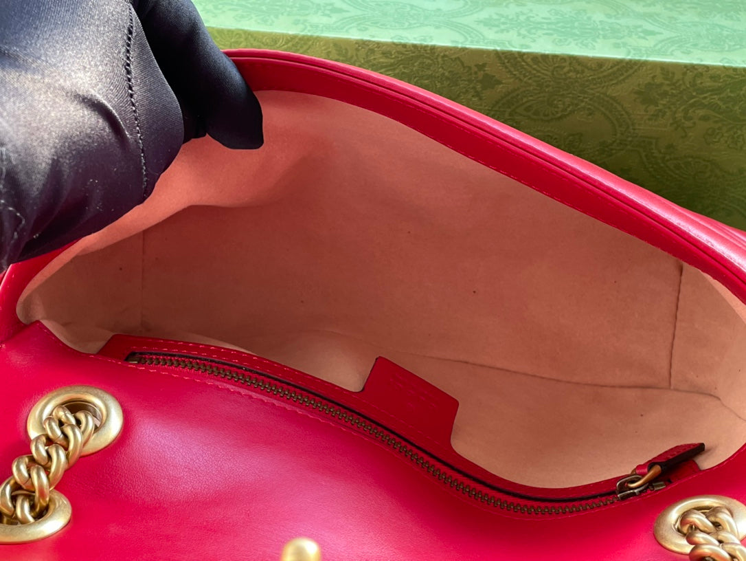 GG MARMONT MATELASS¨¦ LARGE 26 BAG RED PINK CALFSKIN