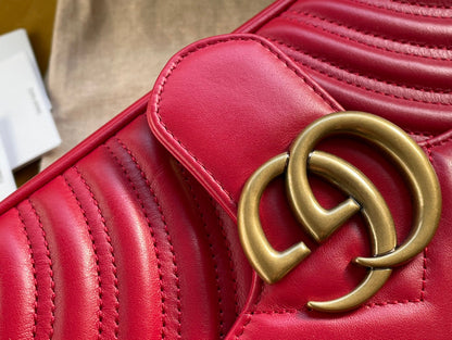 GG MARMONT MATELASS¨¦ LARGE 26 BAG RED PINK CALFSKIN