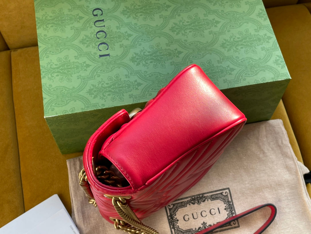 GG MARMONT MATELASS¨¦ LARGE 26 BAG RED PINK CALFSKIN