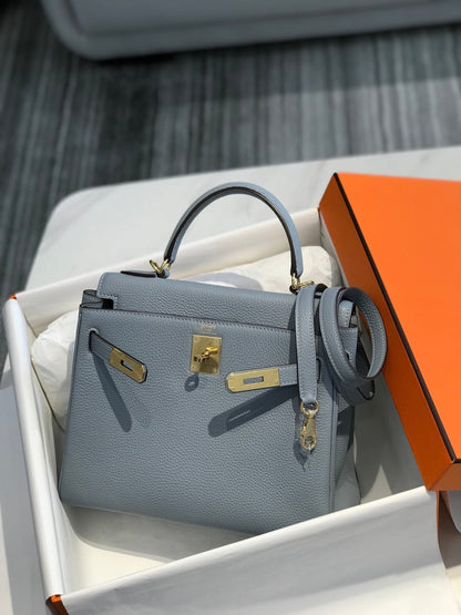 HM KELLY 25CM LINEN BLUE TOGO GOLD HARDWARE