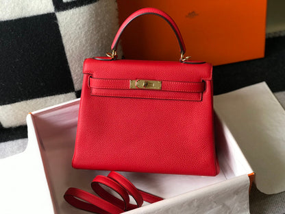 HM KELLY 28CM RED TOGO GOLD HARDWARE