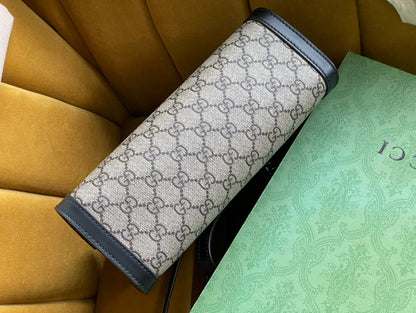 GG PADLOCK MEDIUM 26 SHOULDER BAG BEIGE CANVAS AND BLACK CALFSKIN