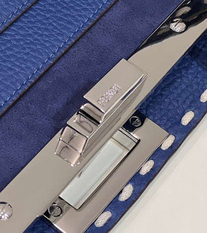 PEEKABOO ISEEU 33 IN NAVY BLUE GRAINED CALFSKIN SILVER HARDWARE