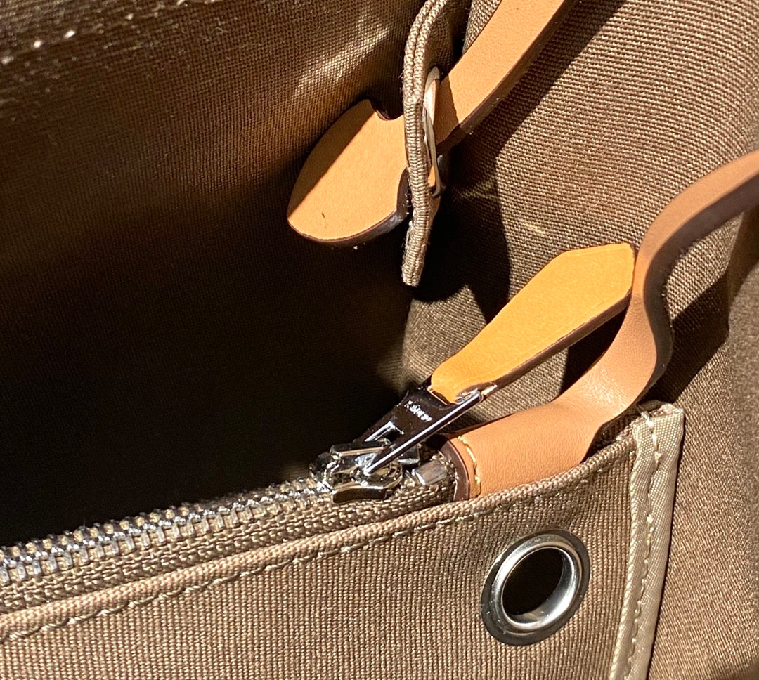 Herbag 31 Toile Brown Canvas Gold Cowhide Leather