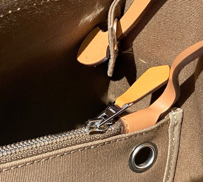 Herbag 31 Toile Brown Canvas Gold Cowhide Leather