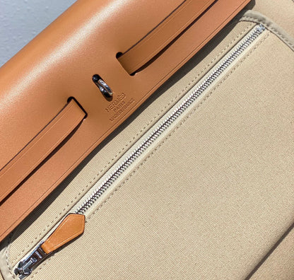 Herbag 31 Toile Light Beige Canvas Gold Cowhide Leather