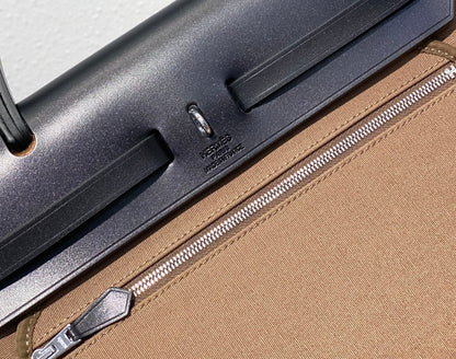 Herbag 31 Toile Brown Canvas Black Cowhide Leather