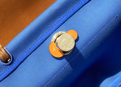 Herbag 31 Toile Blue Canvas Gold Cowhide Leather