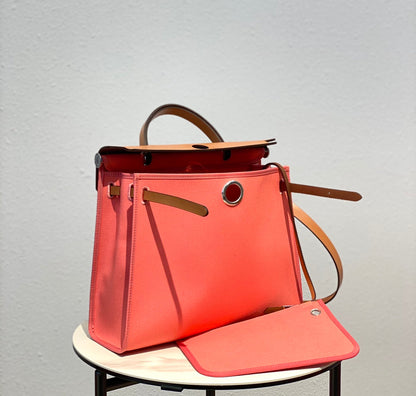 Herbag 31 Toile Pink Canvas Gold Cowhide Leather