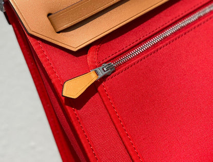 Herbag 31 Toile Red Canvas Gold Cowhide Leather