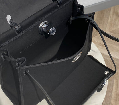 Herbag 31 Toile Black Canvas Black Cowhide Leather