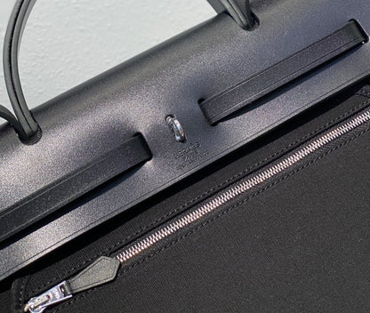 Herbag 31 Toile Black Canvas Black Cowhide Leather