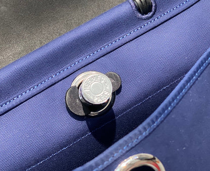 Herbag 31 Toile Blue Canvas Black Cowhide Leather