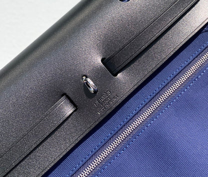 Herbag 31 Toile Blue Canvas Black Cowhide Leather