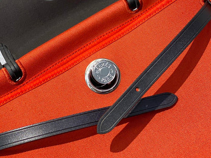 Herbag 31 Toile Red Orange Canvas Black Cowhide Leather