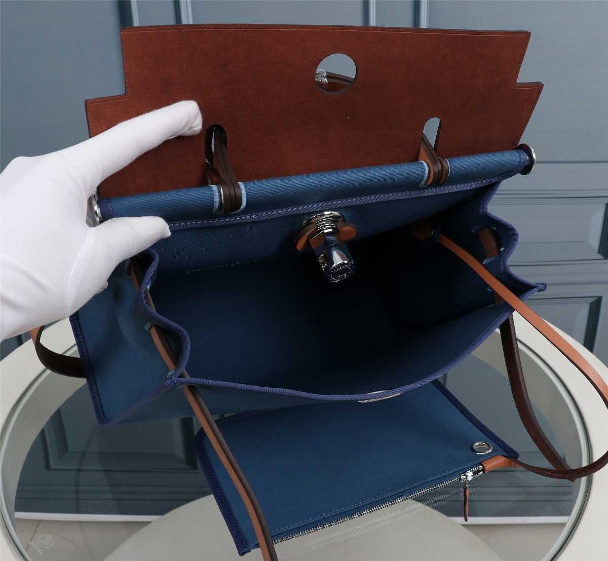 HM HERBAG ZIP 31 AEGEAN AND COPPER CANVAS