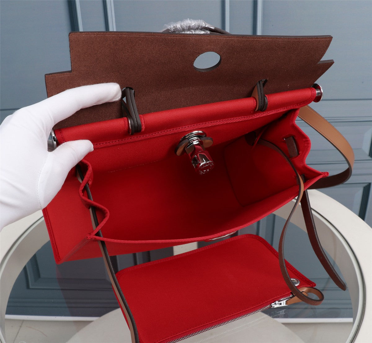 HM HERBAG ZIP 31 RED AND CIDER CANVAS