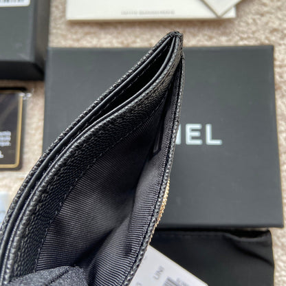 cc card holder 11cm black caviar light gold hardware