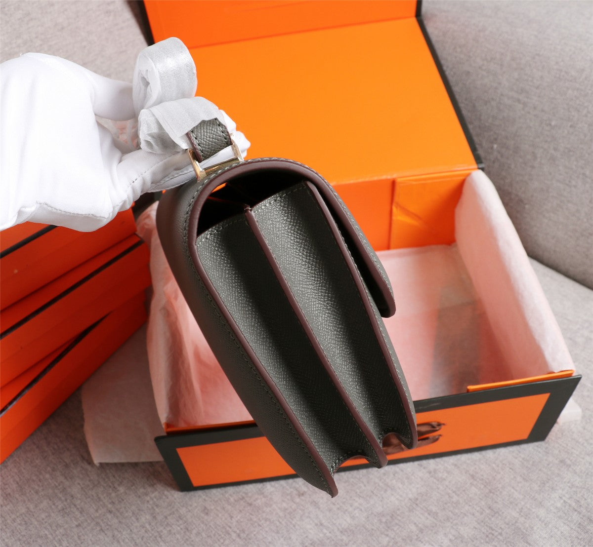 HM CONSTANCE BAGS 19 PEWTER GRAY EPSOM