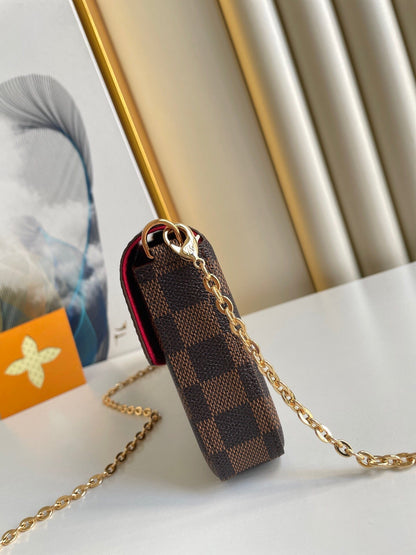 F¨¦LICIE POCHETTE 21 IN BROWN DAMIER EBENE COATED CANVAS GOLD HARDWARE