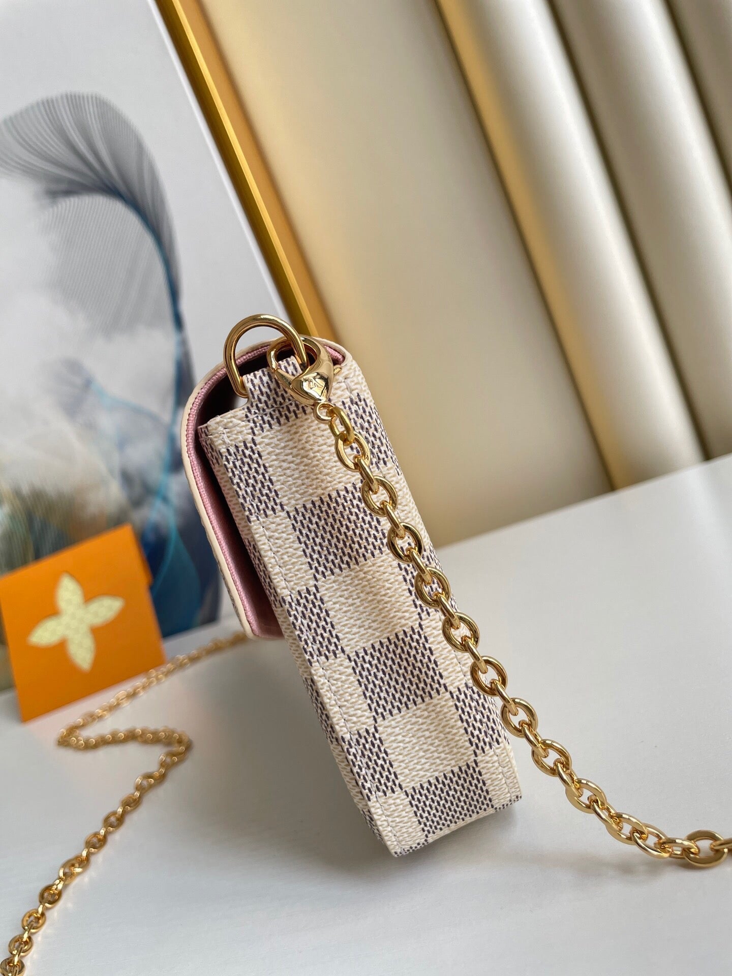 F¨¦LICIE POCHETTE 21 IN BLUE BEIGE DAMIER AZUR CANVAS GOLD HARDWARE