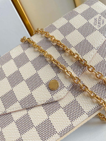 F¨¦LICIE POCHETTE 21 IN BLUE BEIGE DAMIER AZUR CANVAS GOLD HARDWARE