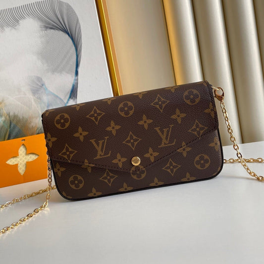 F¨¦LICIE POCHETTE 21 IN BROWN MONOGRAM CANVAS GOLD HARDWARE